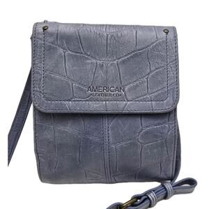 American Leather Co. Kansas Crossbody Bag Croc Embossed Leather Purse Blue